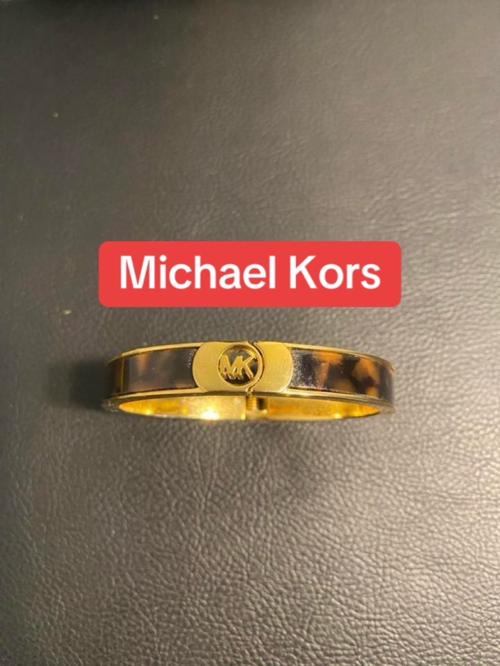 Michael Kors Gold and Tortoiseshell Logo Hinged Bangle Bracelet
